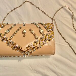 Studded Beige Clutch Bag